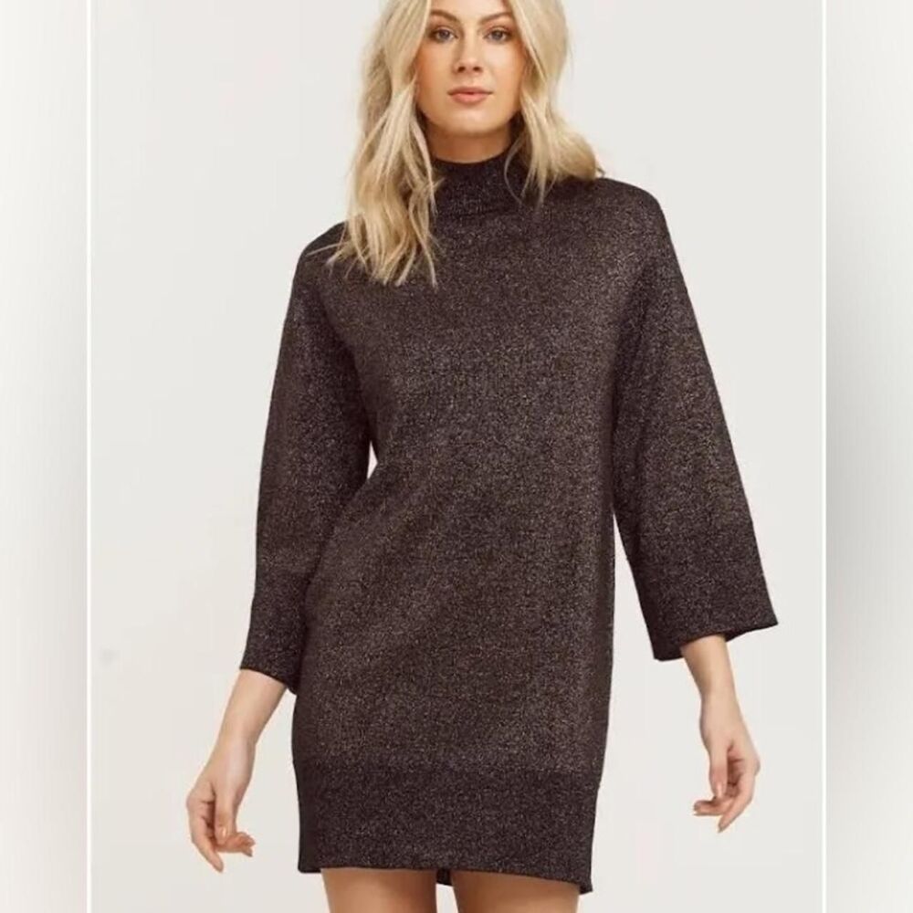NWT Cooper St Alice Knit Black Metallic Mockneck Dress